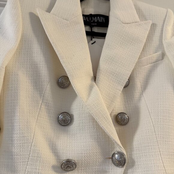 NWT Balmain Fitted Cotton Blazer Jacket Double-Breasted In White Sz 36 - Picture 8 of 11
